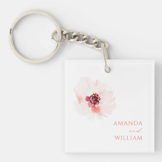 Blush Watercolor Floral Wedding Keychain (Front)