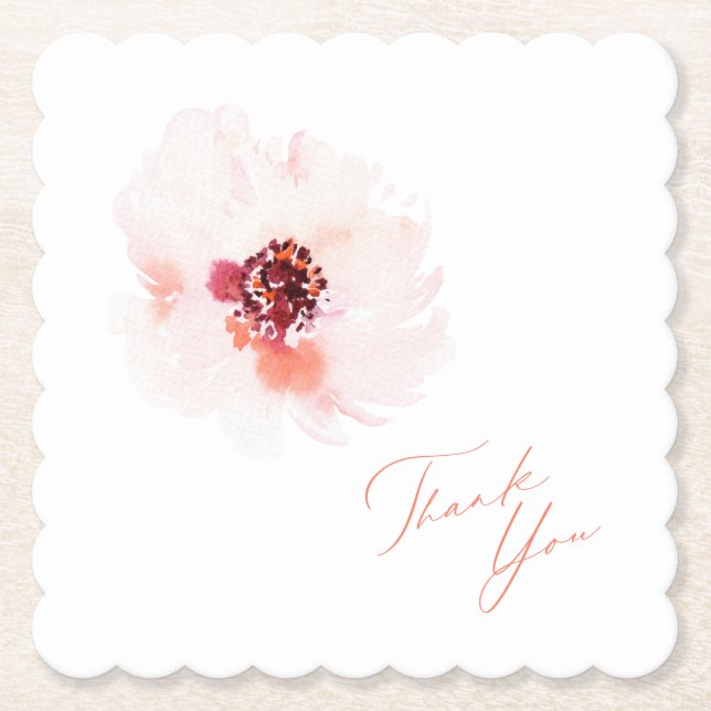 Blush Watercolor Floral Wedding Paper Coaster (Front)