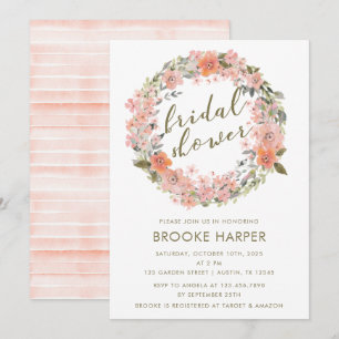 Blush Watercolor Floral Wreath Bridal Shower Invitation