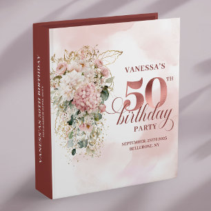 Blush Watercolor Florals 50th Birthday Photo Album Binder