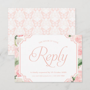 Blush Watercolor Florals Butterfly RSVP Card