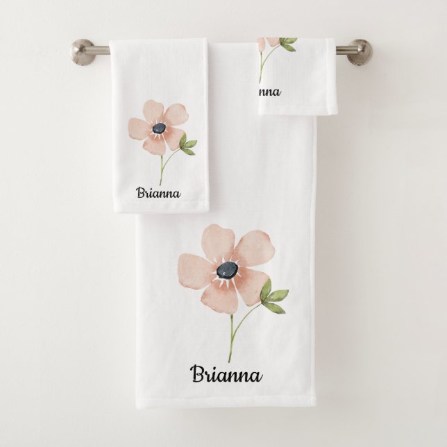 Blush Watercolor Flower Name Bath Towel Set (Insitu)