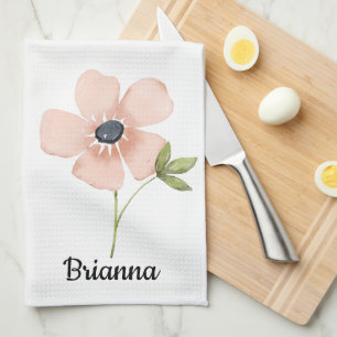 Blush Watercolor Flower Name Kitchen Towel