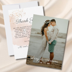 Blush Watercolor Gold Wedding Photo Thank You Card