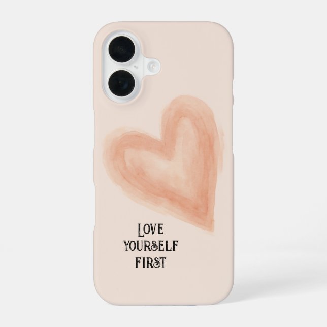 Blush Watercolor Heart 'Love Yourself First'  iPhone 16 Case (Back)