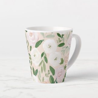Blush Watercolor Roses and Botanical Greenery Latte Mug