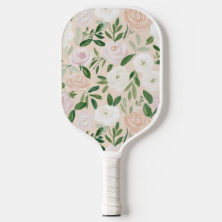 Blush Watercolor Roses and Botanical Greenery Pickleball Paddle
