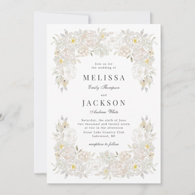 Blush Watercolor Roses  Frame Wedding Invitation  (Front)
