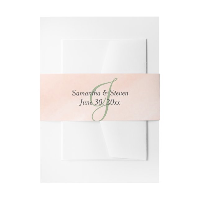 Blush Watercolor Sage Green Monogram Invitation Belly Band (Front Example)