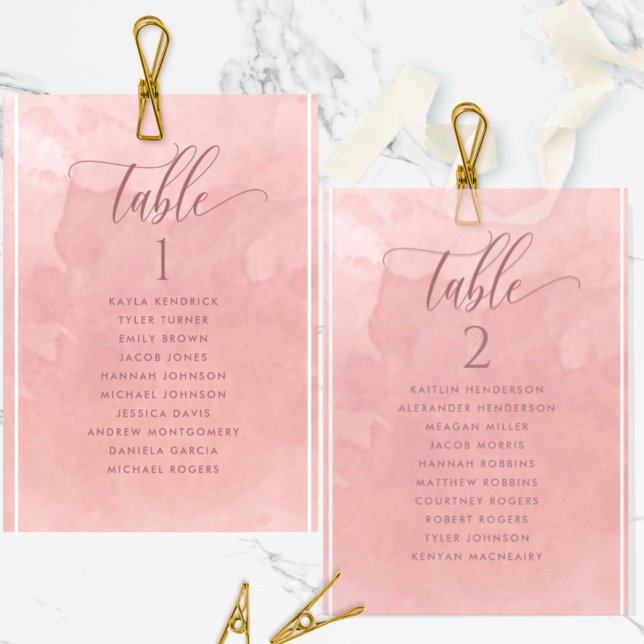 Blush  Watercolor Seating Plan Card w/ Guest Names (Creator Uploaded)