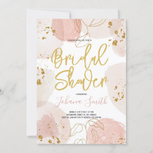 Blush Watercolor splash & Gold Dust Bridal Shower  Invitation