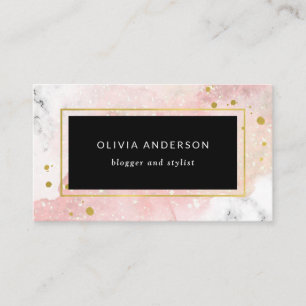Blush Watercolor   White Marble and Faux Gold Business Card