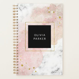 Blush Watercolor   White Marble and Faux Gold Planner