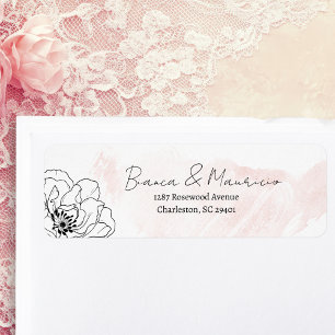 Blush Watercolor with Black Floral Return Address