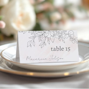 Blush Watercolor with Hand-Drawn Floral Guest Name Table Number
