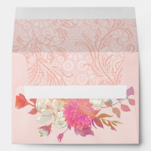 Blush Watercolored Coral and Ivory Floral Wedding Envelope