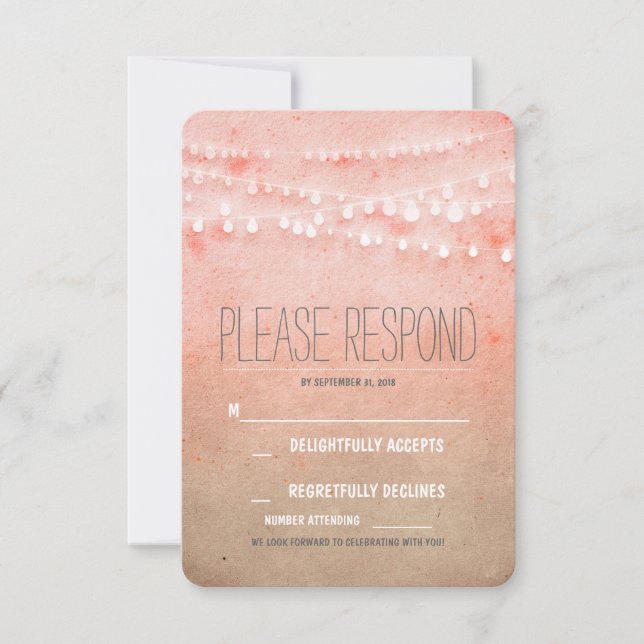 Blush watercolors string of lights wedding RSVP Card (Front)