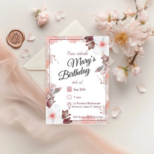 Blush Watercolour Florals Birthday Invitation