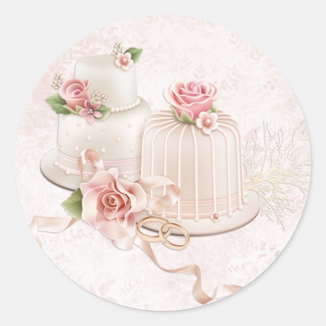 Blush Wedding Cakes with Roses, Bridal Shower Classic Round Sticker (Front)
