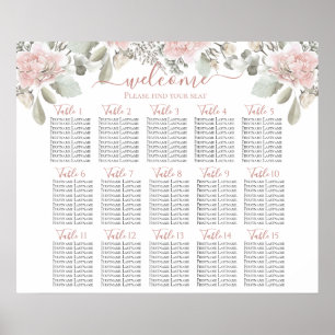 Blush wedding floral dusty rose boho seating chart