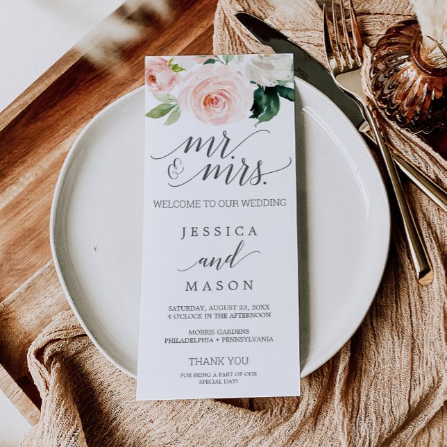 Blush Wedding Program Blushing Blooms (Creator Uploaded)