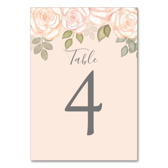 Blush Wedding Table Number Custom Floral Roses (Front)