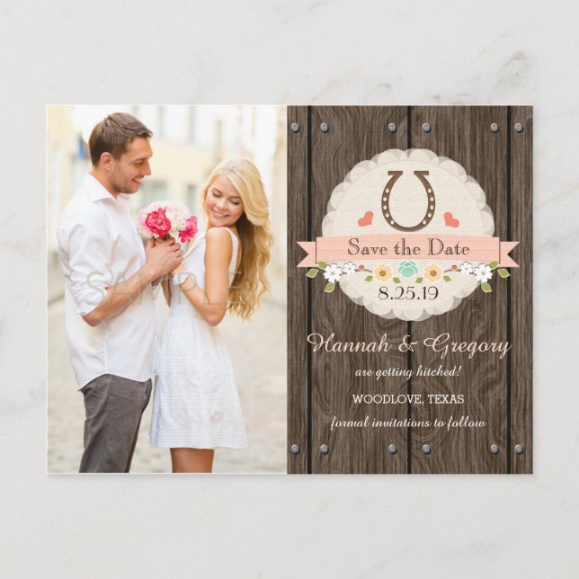 Blush Western Horseshoe Enregistrer la date Carte  (Devant)