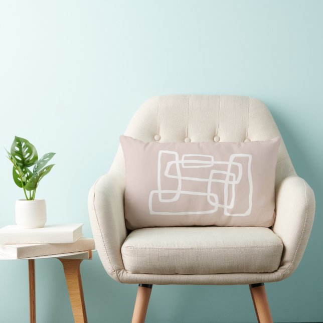 Blush + White Abstract Interlocking Shapes Lumbar Pillow (Chair)