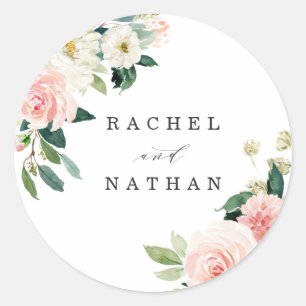 Blush White Bloom Floral Personalized Classic Round Sticker