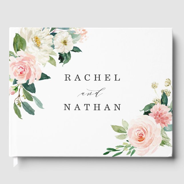 Blush White Bloom Floral Wedding Guestbook (Front)