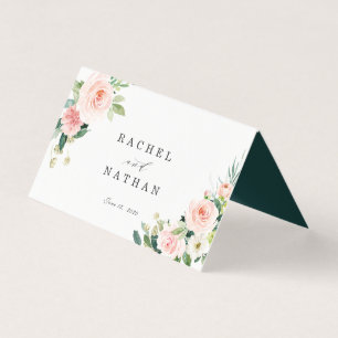 Blush White Bloom Floral Wedding Place Card