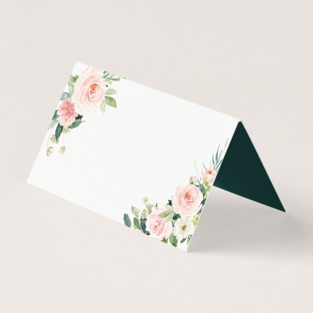 Blush White Bloom Floral Wedding Place Card (Front)