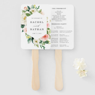 Blush White Bloom Floral Wedding Program Hand Fan