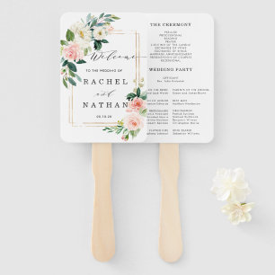 Blush White Bloom Floral Wedding Program Hand Fan