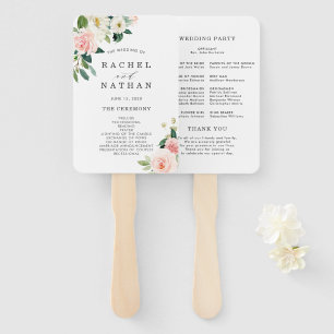 Blush White Bloom Floral Wedding Program Hand Fan