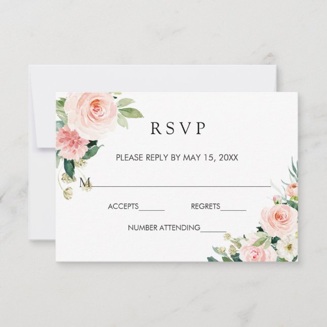 Blush White Bloom Gold Frame Floral Wedding RSVP (Devant)
