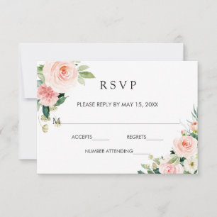 Blush White Bloom Gold Frame Floral Wedding RSVP Card