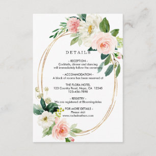 Blush White Bloom Gold Frame Wedding Details Enclosure Card