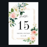 Blush White Bloom Gold Frame Wedding Table Number<br><div class="desc">Elegant Wedding Table Number Card featuring painted watercolor flowers in blush pink,  white and green foliage with a gold frame.  For more advanced customization of this design,  Please click the "Customize" button. Matching items are also available.</div>