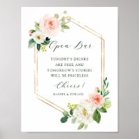 Blush White Bloom Gold Hexagon Frame Open Bar 