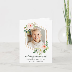 Blush White Bloom Gold Hexagon Funeral Thank You Card
