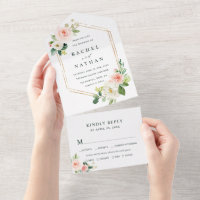 Blush White Bloom Hexagon Gold Frame Wedding