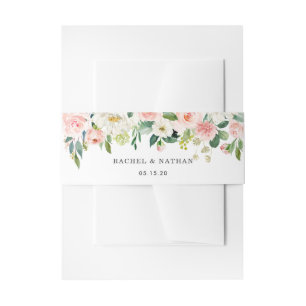Blush White Bloom Watercolor Floral Wedding Invitation Belly Band