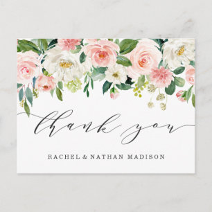 Blush White Bloom Watercolor Wedding Thank You Postcard