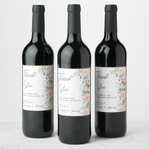 Blush White Blue Floral Bridal Shower Wedding Wine Label