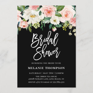 Blush White Botanical Floral Bridal Shower Invitation