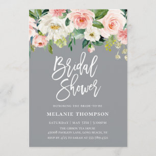 Blush White Botanical Floral Bridal Shower Invitation