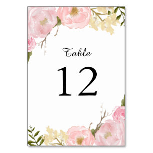 Blush White Botanical Floral Table Number Card