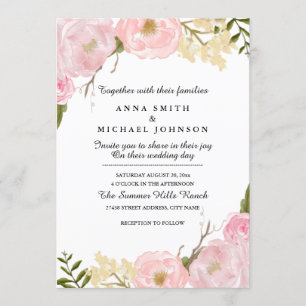 Blush White Botanical Floral Wedding Invitation