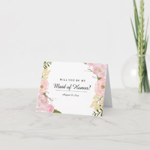Blush White Botanical Will You Be My Maid of Honor Invitation